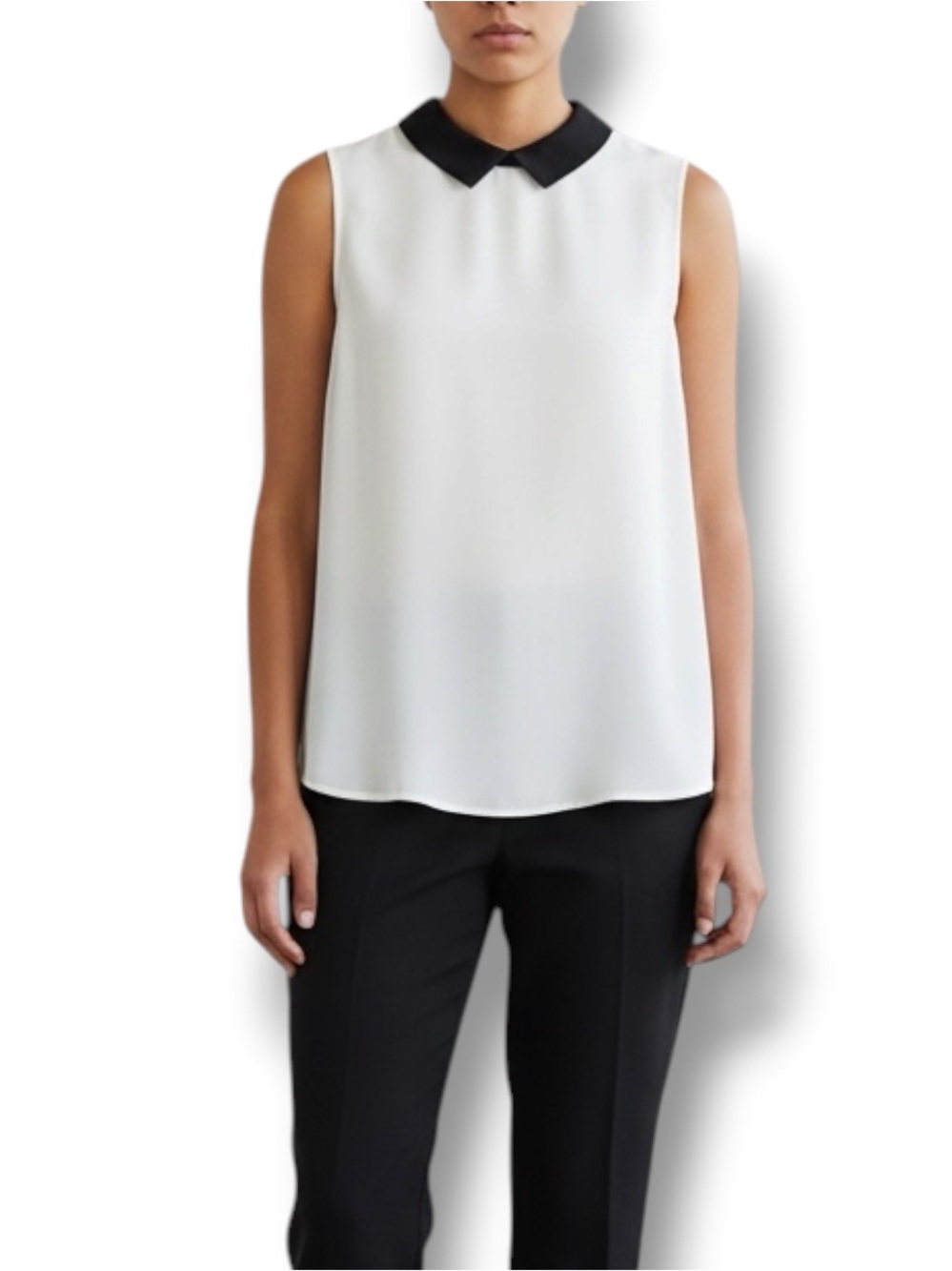L.A.M.B. Gwen Stefani White Tuxedo Collar Tunic Sleeveless Top sz 6